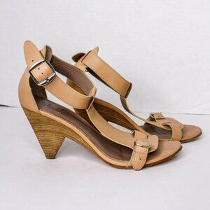 Belle by Sigerson Morrison Leather T Strap Sandals Cone Heel Size 8 1/2B